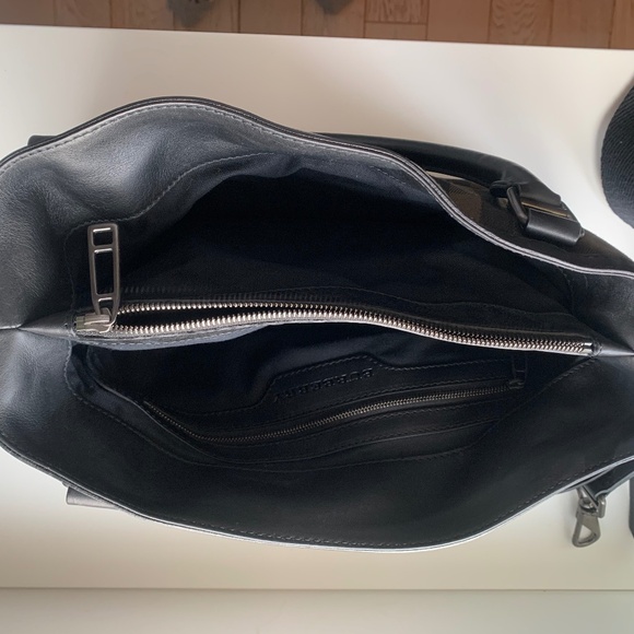 Burberry Dark Brown Plaid with Black Leather Trim Tote + Shoulder Strap - Picture 7 of 7